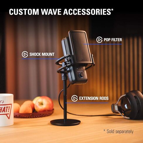 Elgato Wave:3 - ميكروفون مكثف USB وخلاط رقمي للبث والتسجيل والبث الصوتي - Clipguard، كتم الصوت بالسعة، التوصيل والتشغيل للكمبيوتر الشخصي/Mac (متجدد) in Kuwait