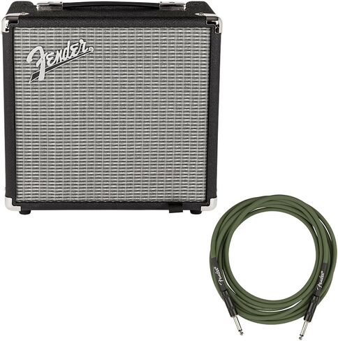 Fender Rumble 15 V3 Bass Amplifier Bundle with Fender Joe Strummer Instrument Cable 13ft Straight/Straight (Drab Green) in Saudi Arabia