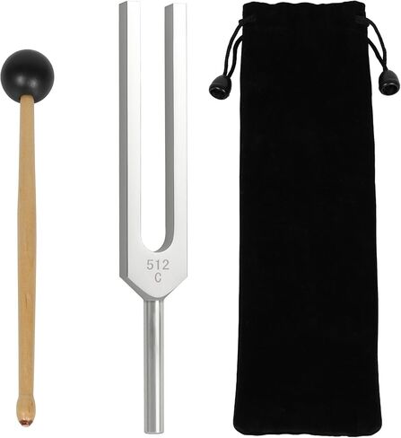 The 7boX 512hz Tuning Fork Is Made Of Aluminum Alloy, Equipped With A Silicone Hammer And Black Cloth Bag, Suitable For Sound Therapy, Yoga, Meditation, And Relaxation in Kuwait