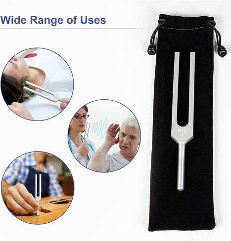 The 7boX 512hz Tuning Fork Is Made Of Aluminum Alloy, Equipped With A Silicone Hammer And Black Cloth Bag, Suitable For Sound Therapy, Yoga, Meditation, And Relaxation in Kuwait