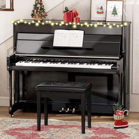 HOOBRO Piano Bench with Padded Cushion and Storage Compartment for Music Sheet, Music Bench, Piano Stool, Vanity Chair, Holds up to 300 lb, 21.9 x 13.6 x 19.3 Inches, Black BB16QD01 in Kuwait