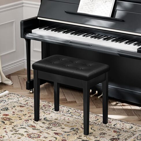 HOOBRO Piano Bench with Padded Cushion and Storage Compartment for Music Sheet, Music Bench, Piano Stool, Vanity Chair, Holds up to 300 lb, 21.9 x 13.6 x 19.3 Inches, Black BB16QD01 in Kuwait