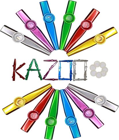 Crystaljun 28Pcs Metal Kazoos With 20Pcs Kazoo Flute Diaphragms,Multi Colors Kazoo Musical Instruments,Good Gift for Kids,A Good Companion for Guitar,Piano Keyboard,Ukulele, Violin. in Kuwait