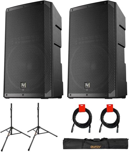 Electro-Voice ELX200-15P 15" 1200W 2-Way Powered Loudspeaker (Pair) Bundle with Auray SS-47S-PB Steel Speaker Stands with Carrying Case and 2X XLR-XLR Cables in Saudi Arabia