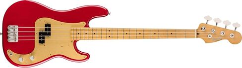 حزمة Fender Vintera 50s Precision Bass، داكوتا ريد + موستانج مايكرو أمبير + حامل معلق + كابل + مجموعة العناية in Kuwait