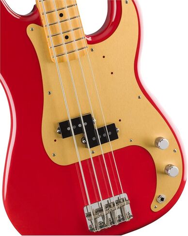 حزمة Fender Vintera 50s Precision Bass، داكوتا ريد + موستانج مايكرو أمبير + حامل معلق + كابل + مجموعة العناية in Kuwait
