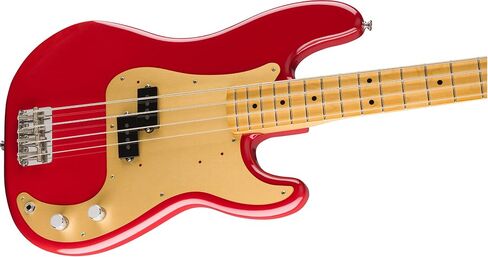 حزمة Fender Vintera 50s Precision Bass، داكوتا ريد + موستانج مايكرو أمبير + حامل معلق + كابل + مجموعة العناية in Kuwait