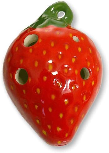 قلادة 4 فتحات Ocarina - تصميم الفراولة - السيراميك - سوبرانو F - قلادة الناي - Focalink - رفيق مثالي للسفر - مجوهرات يمكنك أن تلعب - موازين وأغاني وتعليمات مجانية in Kuwait