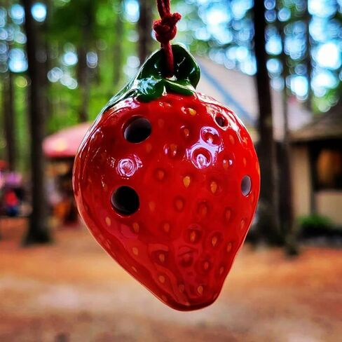 قلادة 4 فتحات Ocarina - تصميم الفراولة - السيراميك - سوبرانو F - قلادة الناي - Focalink - رفيق مثالي للسفر - مجوهرات يمكنك أن تلعب - موازين وأغاني وتعليمات مجانية in Kuwait