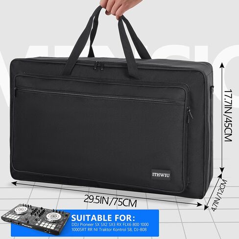ايثويو شنطة حمل لاجهزة التحكم الصغيرة DDJ-SX وDDJ-SX2 وDDJ-SX3 وDDJ-RX وDDJ-FLX6 وDDJ-800 وDDJ-1000 و1000SRT، XDJ-RR للكيبورد والدواسات ووحدات تحكم دي جيه لون اسود in Kuwait