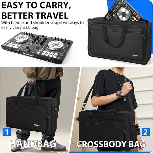 ايثويو شنطة حمل لاجهزة التحكم الصغيرة DDJ-SX وDDJ-SX2 وDDJ-SX3 وDDJ-RX وDDJ-FLX6 وDDJ-800 وDDJ-1000 و1000SRT، XDJ-RR للكيبورد والدواسات ووحدات تحكم دي جيه لون اسود in Kuwait
