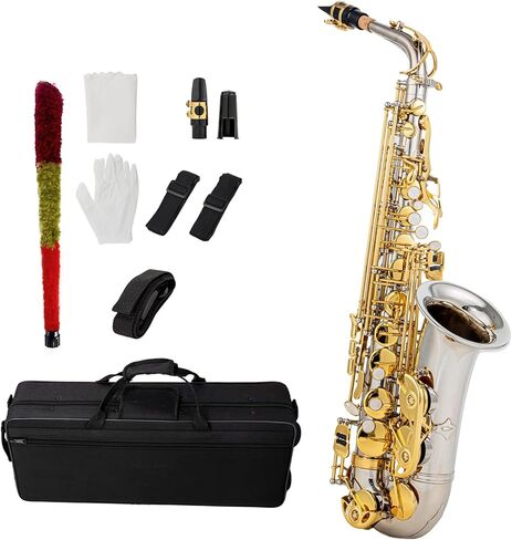 Btuty Eb Alto Saxophone Brass E Flat Sax Blue Saxophone 802 مفتاح نوع آلة النفخ الخشبية ساكسفون أزرق مع قضيب تنظيف قفازات قماشية وحزام مبطن in Saudi Arabia