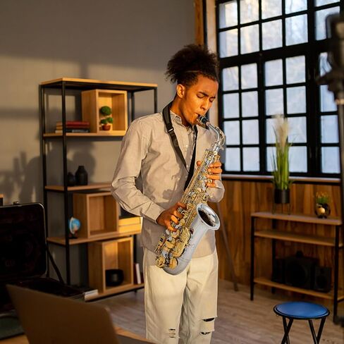 Btuty Eb Alto Saxophone Brass E Flat Sax Blue Saxophone 802 مفتاح نوع آلة النفخ الخشبية ساكسفون أزرق مع قضيب تنظيف قفازات قماشية وحزام مبطن in Saudi Arabia