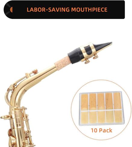 Glarry Student Alto Eb E-flat SAX Saxophone Gold Lacquer SAX Beginners Kit with Case, Reeds，Mouth Piece, Soft Cleaning Cloth and Rod，Gloves (Black) in Kuwait