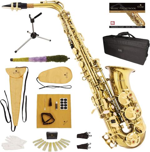 Mendini By Cecilio Alto Saxophone - E Flat Saxophones w/Case, Mouthpiece, Stand, Reeds & Cloths in Kuwait