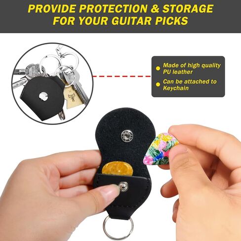 حامل سلسلة المفاتيح HNDJYT Guitar Pick، حقيبة Plectrums من جلد البولي يوريثان، حقيبة حافظات مفاتيح Plectrum، هدية للاعبي الجيتار، لفاف سلسلة الجيتار in Kuwait