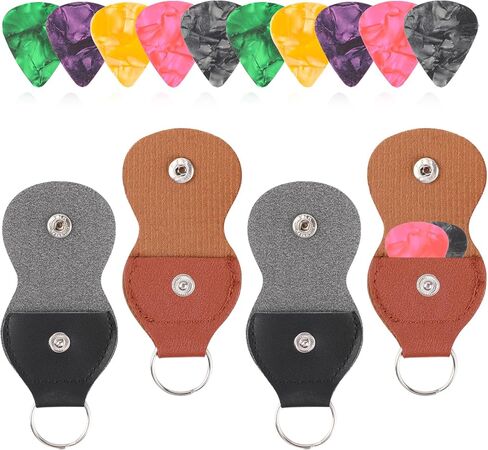 KALIONE 4 قطع غيتار Plectrum Key Fob Cases Bag، جلد غيتار اختيار حامل سلسلة مفاتيح مع 10 قطع غيتار يختار، غيتار اختيار حامل حقيبة هدية للاعبي الغيتار in Kuwait