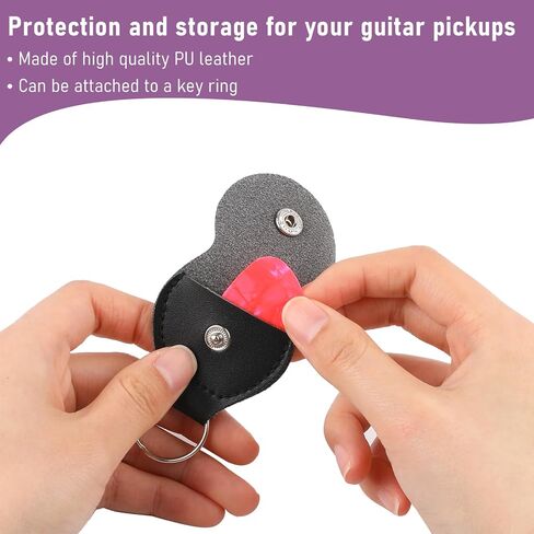 KALIONE 4 قطع غيتار Plectrum Key Fob Cases Bag، جلد غيتار اختيار حامل سلسلة مفاتيح مع 10 قطع غيتار يختار، غيتار اختيار حامل حقيبة هدية للاعبي الغيتار in Kuwait