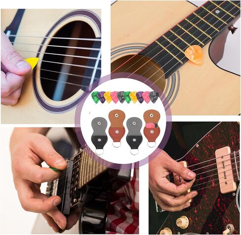 KALIONE 4 قطع غيتار Plectrum Key Fob Cases Bag، جلد غيتار اختيار حامل سلسلة مفاتيح مع 10 قطع غيتار يختار، غيتار اختيار حامل حقيبة هدية للاعبي الغيتار in Kuwait