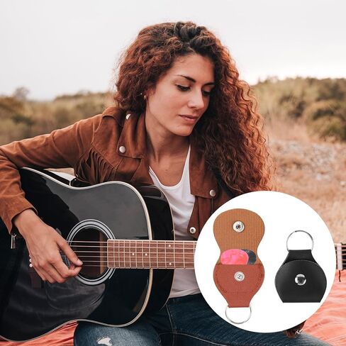 KALIONE 4 قطع غيتار Plectrum Key Fob Cases Bag، جلد غيتار اختيار حامل سلسلة مفاتيح مع 10 قطع غيتار يختار، غيتار اختيار حامل حقيبة هدية للاعبي الغيتار in Kuwait