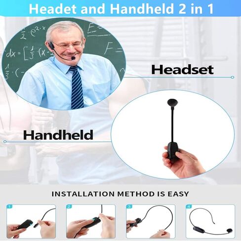 سماعة ميكروفون لاسلكية HUACAM، ميكروفون سماعة رأس لاسلكي طويل المدى، نطاق 165 قدمًا، ميكروفون لاسلكي 2.4 جيجا 2 في 1، متوافق مع مضخم الصوت، تسجيل الكاميرا، نظام PA in Kuwait