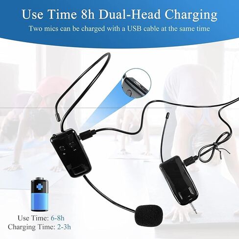 سماعة ميكروفون لاسلكية HUACAM، ميكروفون سماعة رأس لاسلكي طويل المدى، نطاق 165 قدمًا، ميكروفون لاسلكي 2.4 جيجا 2 في 1، متوافق مع مضخم الصوت، تسجيل الكاميرا، نظام PA in Kuwait