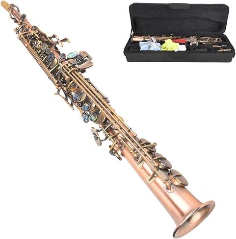 طقم ساكسفون مسطح من النحاس الأحمر العتيق، آلة موسيقية سوبرانو مستقيمة ساكس احترافية مع حقيبة حمل in Kuwait