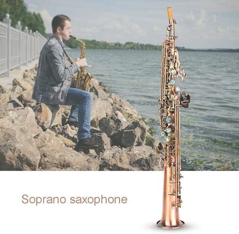 طقم ساكسفون مسطح من النحاس الأحمر العتيق، آلة موسيقية سوبرانو مستقيمة ساكس احترافية مع حقيبة حمل in Kuwait