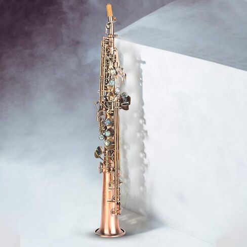 طقم ساكسفون مسطح من النحاس الأحمر العتيق، آلة موسيقية سوبرانو مستقيمة ساكس احترافية مع حقيبة حمل in Kuwait