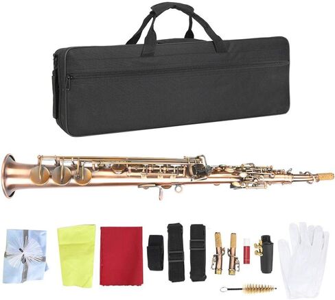 طقم ساكسفون مسطح من النحاس الأحمر العتيق، آلة موسيقية سوبرانو مستقيمة ساكس احترافية مع حقيبة حمل in Kuwait