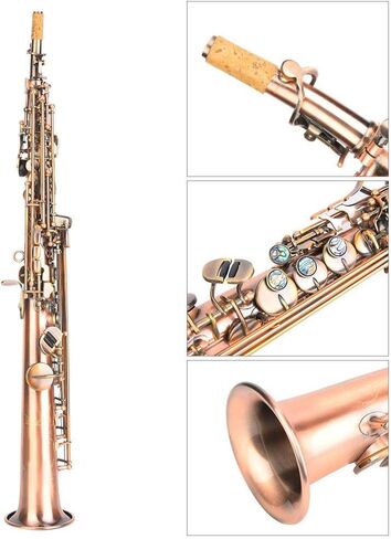 طقم ساكسفون مسطح من النحاس الأحمر العتيق، آلة موسيقية سوبرانو مستقيمة ساكس احترافية مع حقيبة حمل in Kuwait