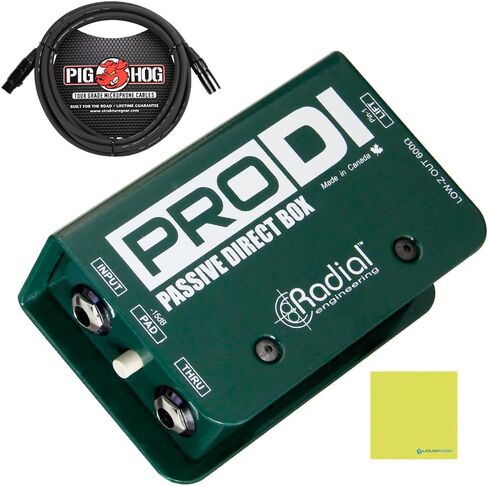 حزمة الصندوق المباشر للأداة السلبية ProDI من Radial Engineering مع كابل ميكروفون Pig Hog وقطعة قماش لتلميع الصوت السائل in Saudi Arabia