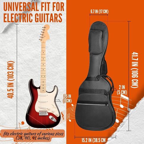 Flexzion Electric Guitar Bag - Soft Guitar Case 38 40 41 Electric Guitar Gig Bag - 5 mm Padding Travel Gig Bag with Carrying Handles, Adjustable Backpack Strap, & Neck Strap, Black in Saudi Arabia
