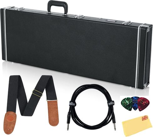 Gator GWE-LPS-BLK Hard-Shell Wood Case for Single-Cutaway Electric Guitars such as Gibson Les Paul - Bundle with Picks, Cable, Strap, and Austin Bazaar Polishing Cloth in Saudi Arabia