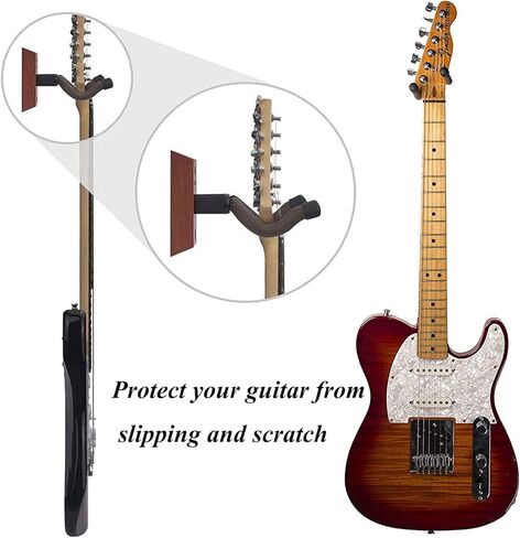 حامل حامل حامل للتعليق على الحائط من Vshinic جيتار مع مسامير، حامل حامل حامل للتعليق على الحائط على جيتار الجوز الأسود للجيتار الكهربائي الصوتي والباس والمندولين والكمان والقيثارة in Kuwait