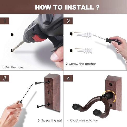 حامل حامل حامل للتعليق على الحائط من Vshinic جيتار مع مسامير، حامل حامل حامل للتعليق على الحائط على جيتار الجوز الأسود للجيتار الكهربائي الصوتي والباس والمندولين والكمان والقيثارة in Kuwait