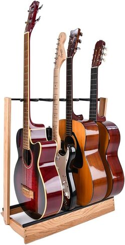 استديوهات Saintfield - حامل جيتار خشبي للجيتار الكهربائي أو الصوتي أو باس - حامل تخزين متعدد القيثارة من البلوط الصلب - كامل مع خيط تنظيف in Kuwait