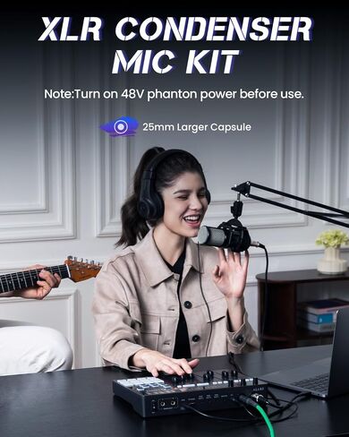 ALABS Fxcaster Podcast Equipment Bundle - All-in-One Podcasting Starter Setup with 7-Channel Soundboard, Audio Interface, and 25mm Diaphragm XLR Microphone for Live Streaming, Recording, and TikTok in Kuwait