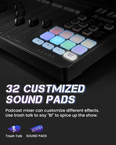 ALABS Fxcaster Podcast Equipment Bundle - All-in-One Podcasting Starter Setup with 7-Channel Soundboard, Audio Interface, and 25mm Diaphragm XLR Microphone for Live Streaming, Recording, and TikTok in Kuwait