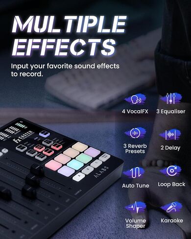 ALABS Fxcaster Podcast Equipment Bundle - All-in-One Podcasting Starter Setup with 7-Channel Soundboard, Audio Interface, and 25mm Diaphragm XLR Microphone for Live Streaming, Recording, and TikTok in Kuwait