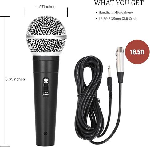تومان برو ميكروفون كاريوكي سلكي، ميكروفون محمول للغناء، ميكروفون صوتي ديناميكي قلبي مع كيبل اكس ال ار بطول 16.4 قدم لمكبر الصوت AMP، ميكروفون احترافي لتسجيل الغناء in Kuwait