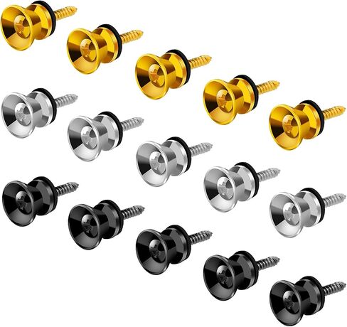 15PCS Guitar Strap Button, 3colors Guitar Strap Locks Metal Strap Buttons Guitar Security Lock Metal End Pins Flat Head for Acoustic Classical Electric Guitar Bass Ukulele(Gold,Silver,Black) in Saudi Arabia