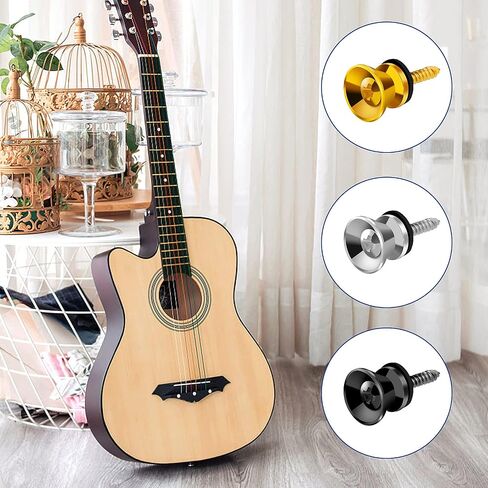 15PCS Guitar Strap Button, 3colors Guitar Strap Locks Metal Strap Buttons Guitar Security Lock Metal End Pins Flat Head for Acoustic Classical Electric Guitar Bass Ukulele(Gold,Silver,Black) in Saudi Arabia