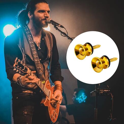 15PCS Guitar Strap Button, 3colors Guitar Strap Locks Metal Strap Buttons Guitar Security Lock Metal End Pins Flat Head for Acoustic Classical Electric Guitar Bass Ukulele(Gold,Silver,Black) in Saudi Arabia