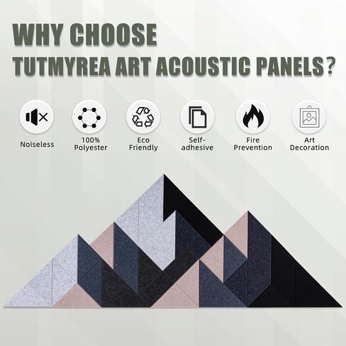 Tutmyrea 41 Pack Self-Adhesive Triangular Acoustic Panels, 88"X35" Sound Absorbing Panels, Soundproof Wall Panels, Wall Decoration Art Soundproof Wall Panels for Studios, Homes, Offices(Mountain Peak) in Kuwait