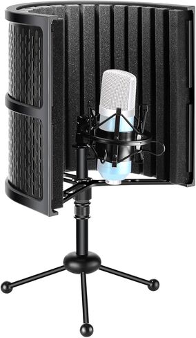 نيوير درع عزل ميكروفون مدمج يوضع على سطح الطاولة مع حامل ثلاثي القوائم، فوم ممتص للصوت للميكروفون لتسجيل الصوت في الاستوديو، والمدونات الصوتية، والغناء، والبث (الميكروفون وحامل الصدمات غير متضمن) in Kuwait