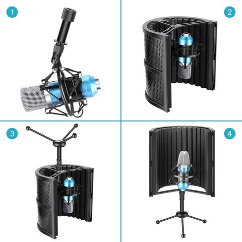 نيوير درع عزل ميكروفون مدمج يوضع على سطح الطاولة مع حامل ثلاثي القوائم، فوم ممتص للصوت للميكروفون لتسجيل الصوت في الاستوديو، والمدونات الصوتية، والغناء، والبث (الميكروفون وحامل الصدمات غير متضمن) in Kuwait