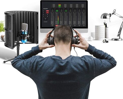 نيوير درع عزل ميكروفون مدمج يوضع على سطح الطاولة مع حامل ثلاثي القوائم، فوم ممتص للصوت للميكروفون لتسجيل الصوت في الاستوديو، والمدونات الصوتية، والغناء، والبث (الميكروفون وحامل الصدمات غير متضمن) in Kuwait