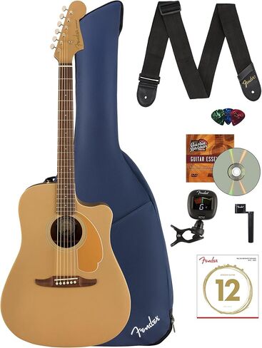 Fender Redondo Player Acoustic Electric Guitar Bundle with Midnight Blue Gig Bag, Strap, Clip-on Tuner, Strings, String Winder, Picks, and Austin Bazaar Instructional DVD - Natural in Saudi Arabia