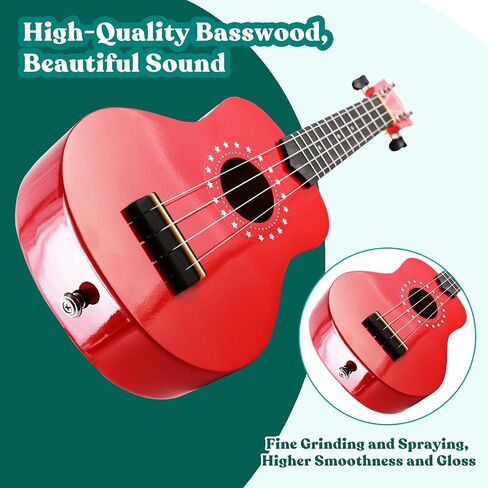 VANPHY Soprano ukulele for beginner kids with Gig Bag,21 Inch uke for Starter, Hawaiian Soprano Ukalalee Polishing adults, Basswood 21 Inch uke bundle with Strap Picks Songbook Cleaning Cloth (Red) in Kuwait